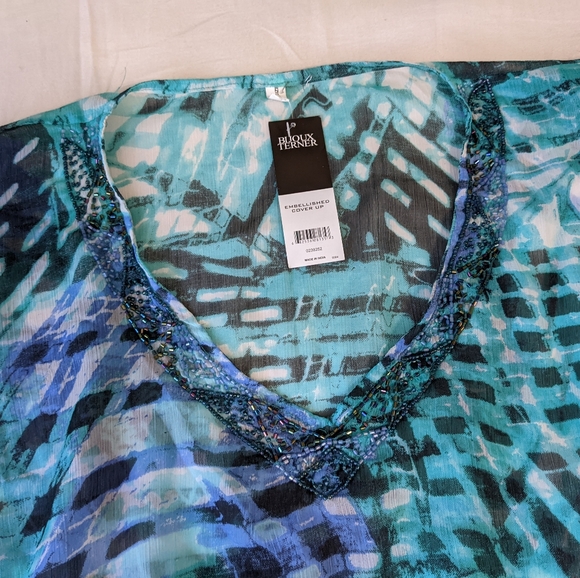 Embellished Blue Swim Suit Cover Up Knee Length New - Picture 4 of 8